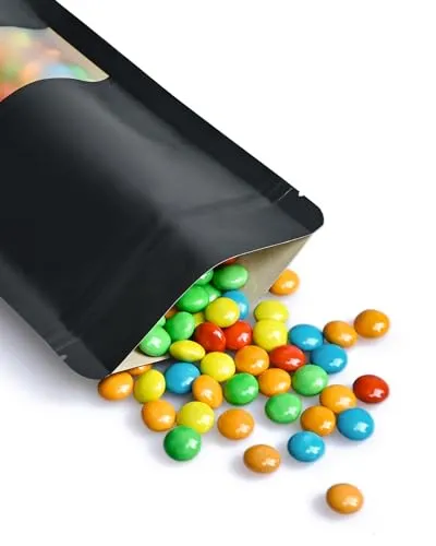 100 Pcs Resealable bags,3.5" x 5.5" Stand Up Black Kraft Paper Bags with Matte Window, Zip Lock Food Storage Bags for Packaging Products, Reusable, Sealable