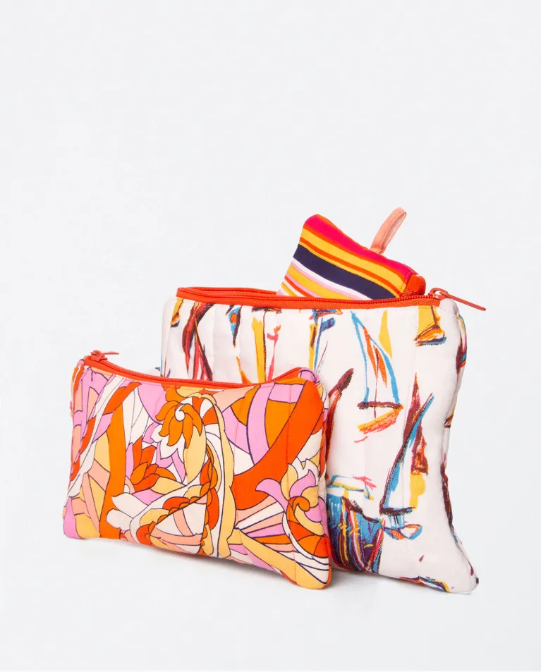 124- Pack of 3 Quilted Toiletry bags- Orange- Surkana