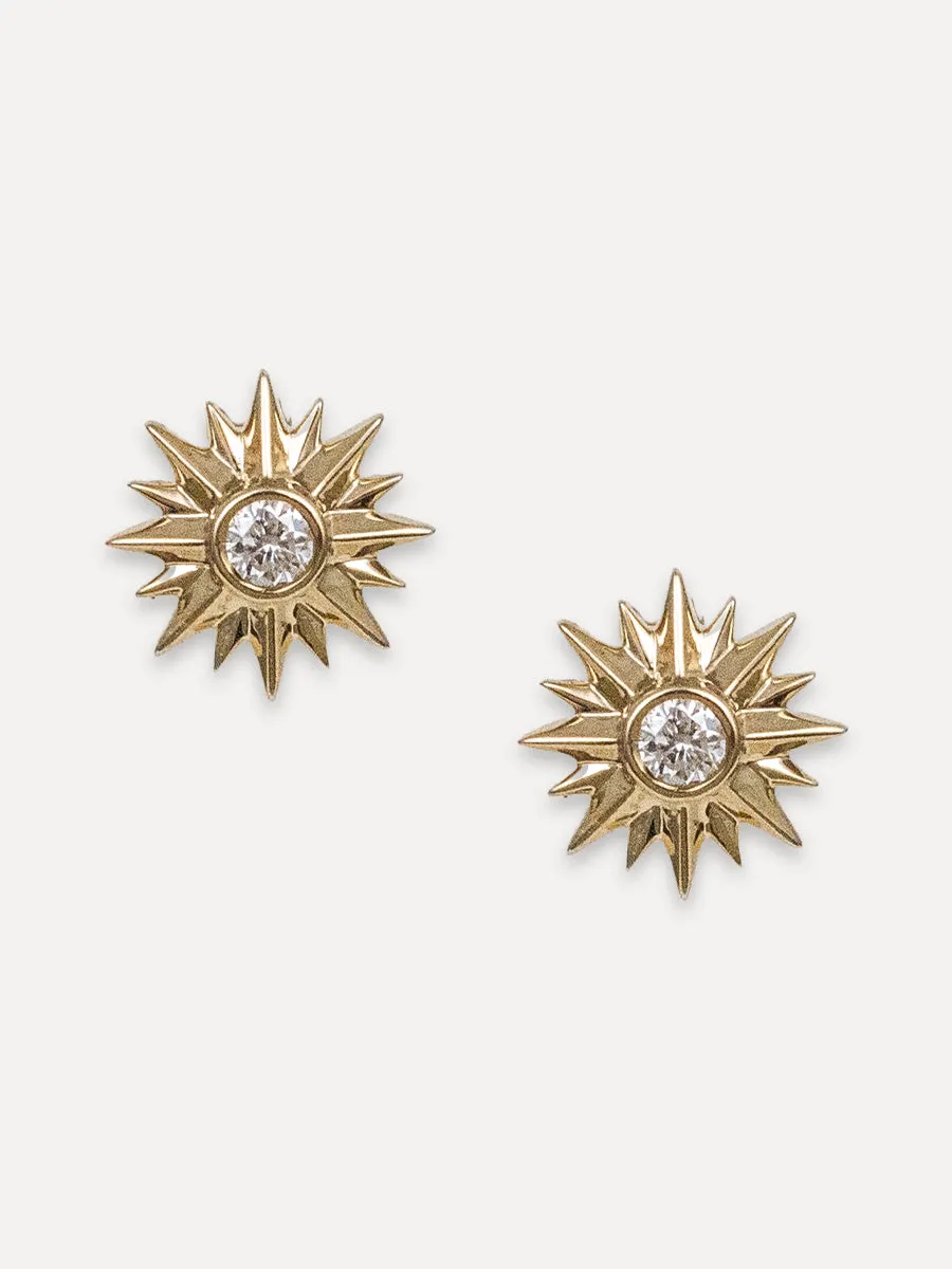 14K Baguette Diamond Pointed Star Studs