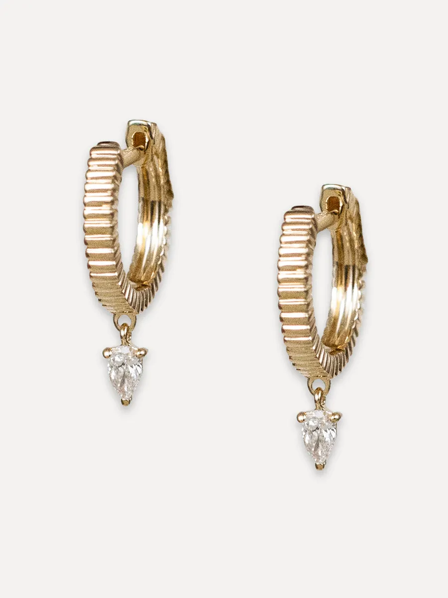 14K Diamond Drop Vintage Huggie Hoops