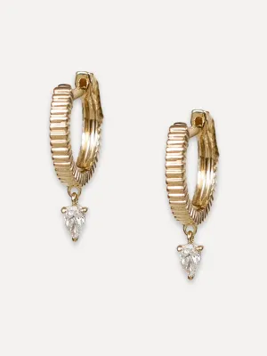 14K Diamond Drop Vintage Huggie Hoops