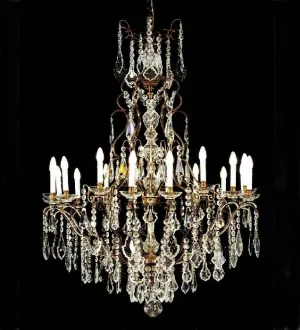 18 Light Brass Chandelier With Bohemian Crystals