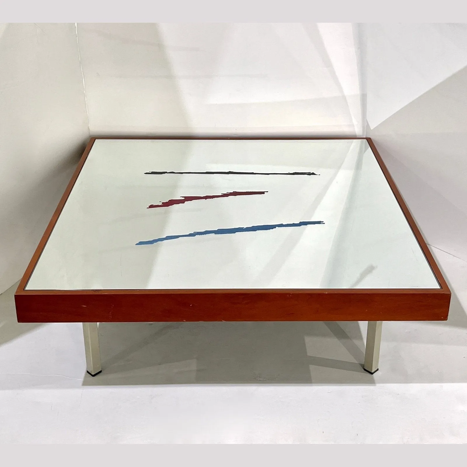1970s Italian Post-Modern Pair of Mirrored Cherry Wood Eglomise Coffee Tables
