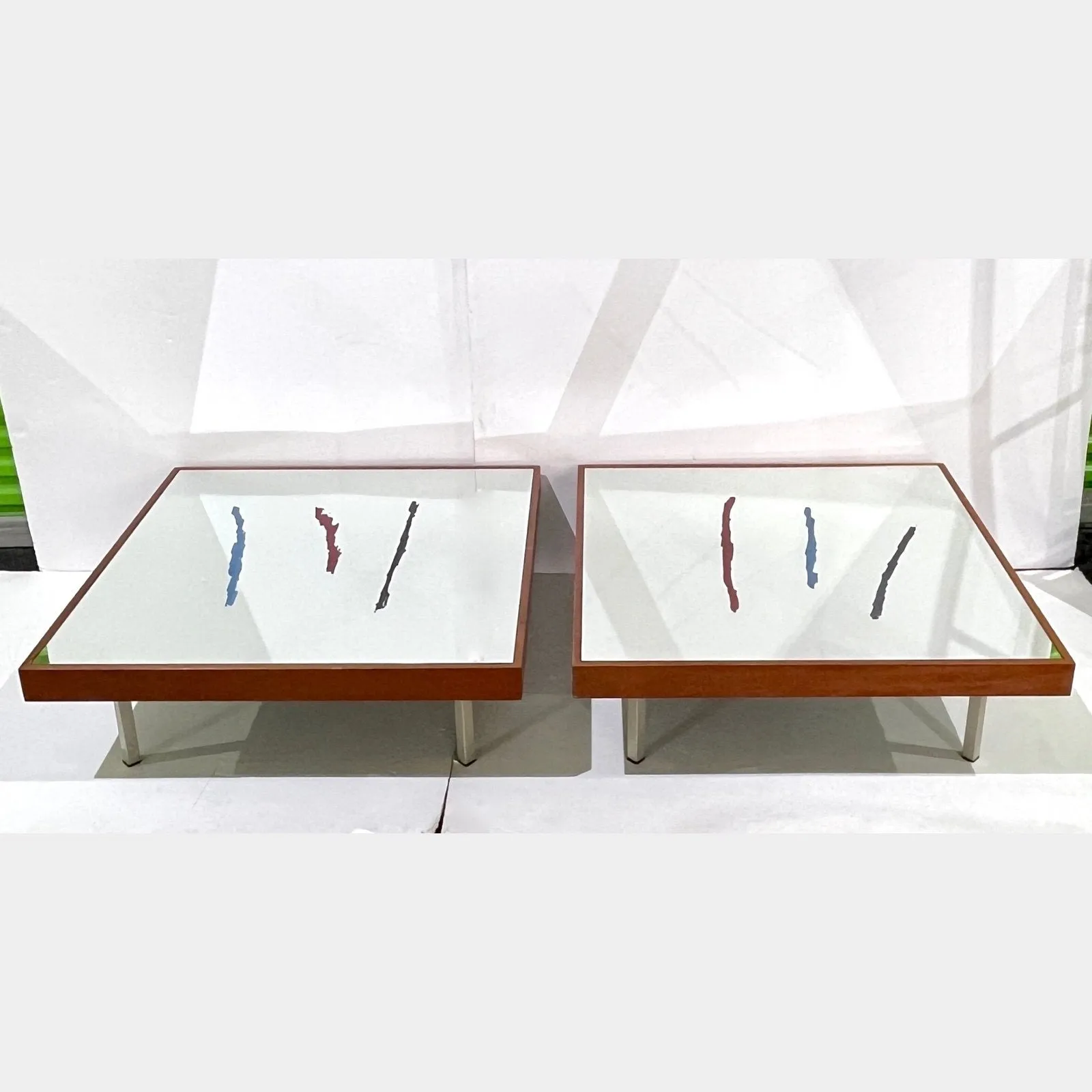 1970s Italian Post-Modern Pair of Mirrored Cherry Wood Eglomise Coffee Tables