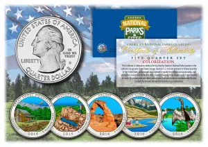 2014 America The Beautiful COLORIZED Quarters U.S. Parks 5-Coin Set with Capsules