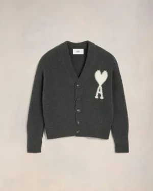 Ami Paris - Cardigan col V Ami de Cœur - Gris Foncé