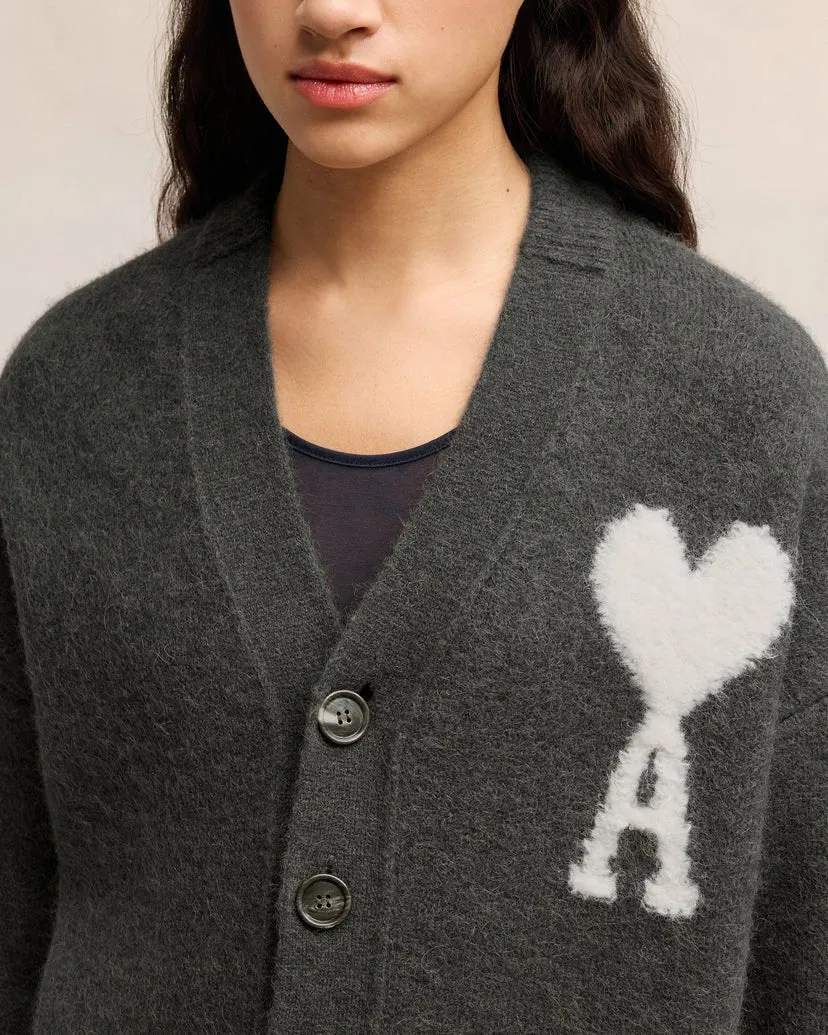 Ami Paris - Cardigan col V Ami de Cœur - Gris Foncé