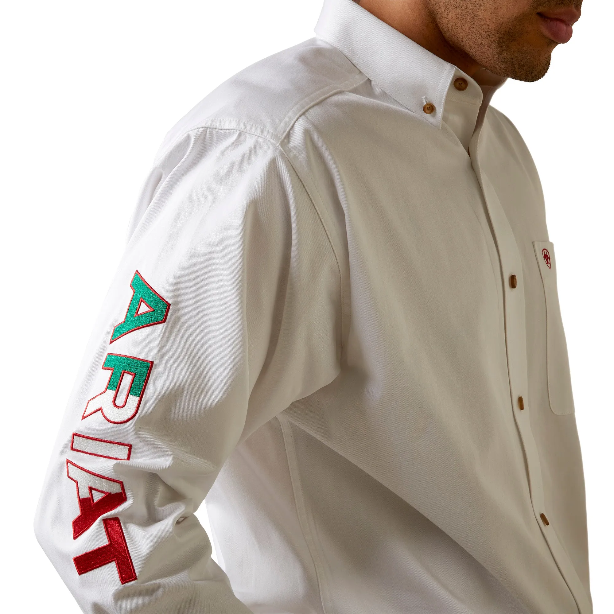Ariat Men's Team Logo Twill Classic Long Sleeve Mexico, White