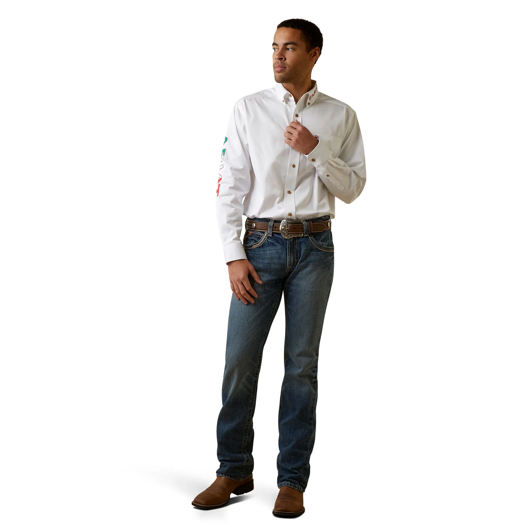 Ariat Men's Team Logo Twill Classic Long Sleeve Mexico, White