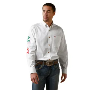 Ariat Men's Team Logo Twill Classic Long Sleeve Mexico, White