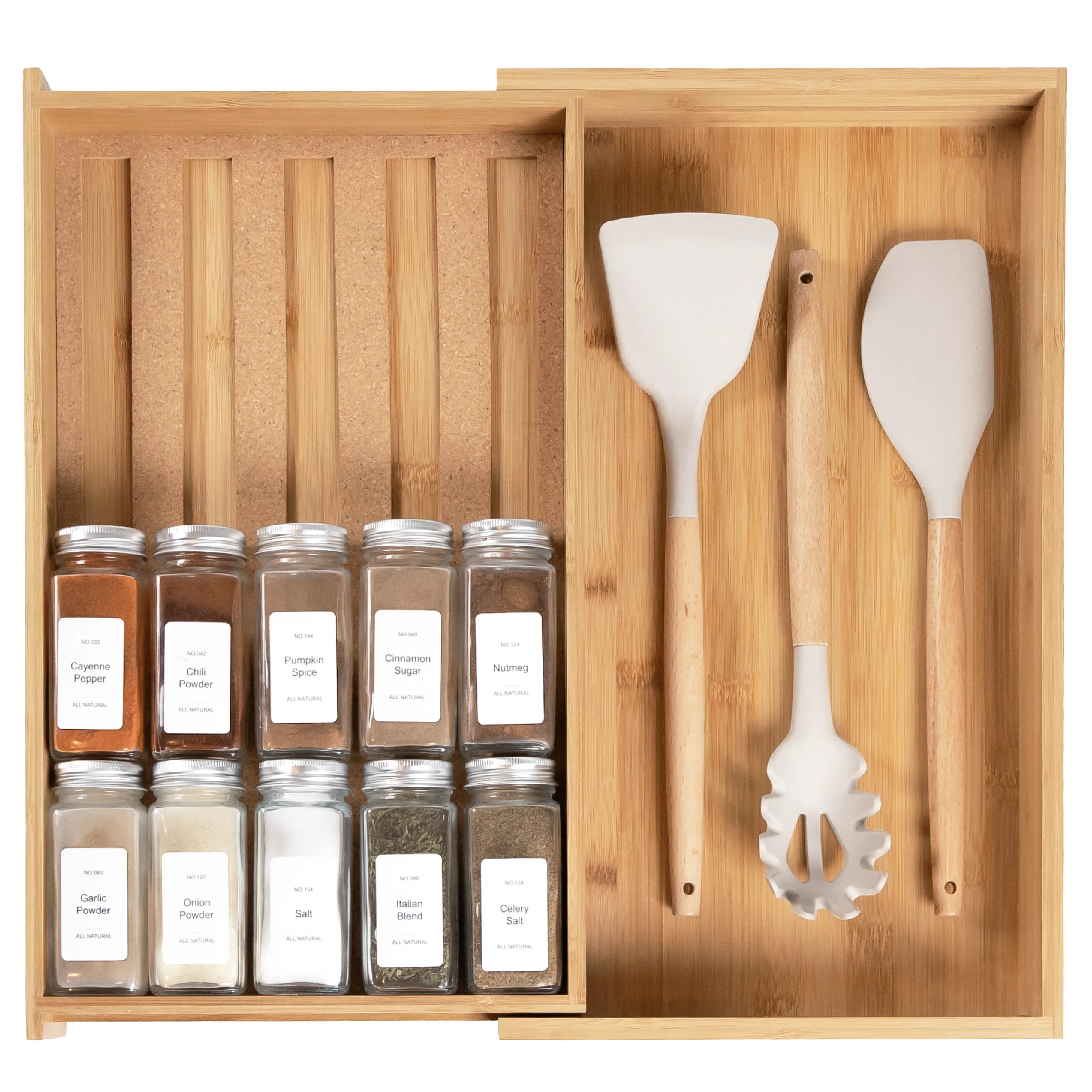 Bamboo Spice Drawer Organizer (Expands 10.5 to 18.5 in)