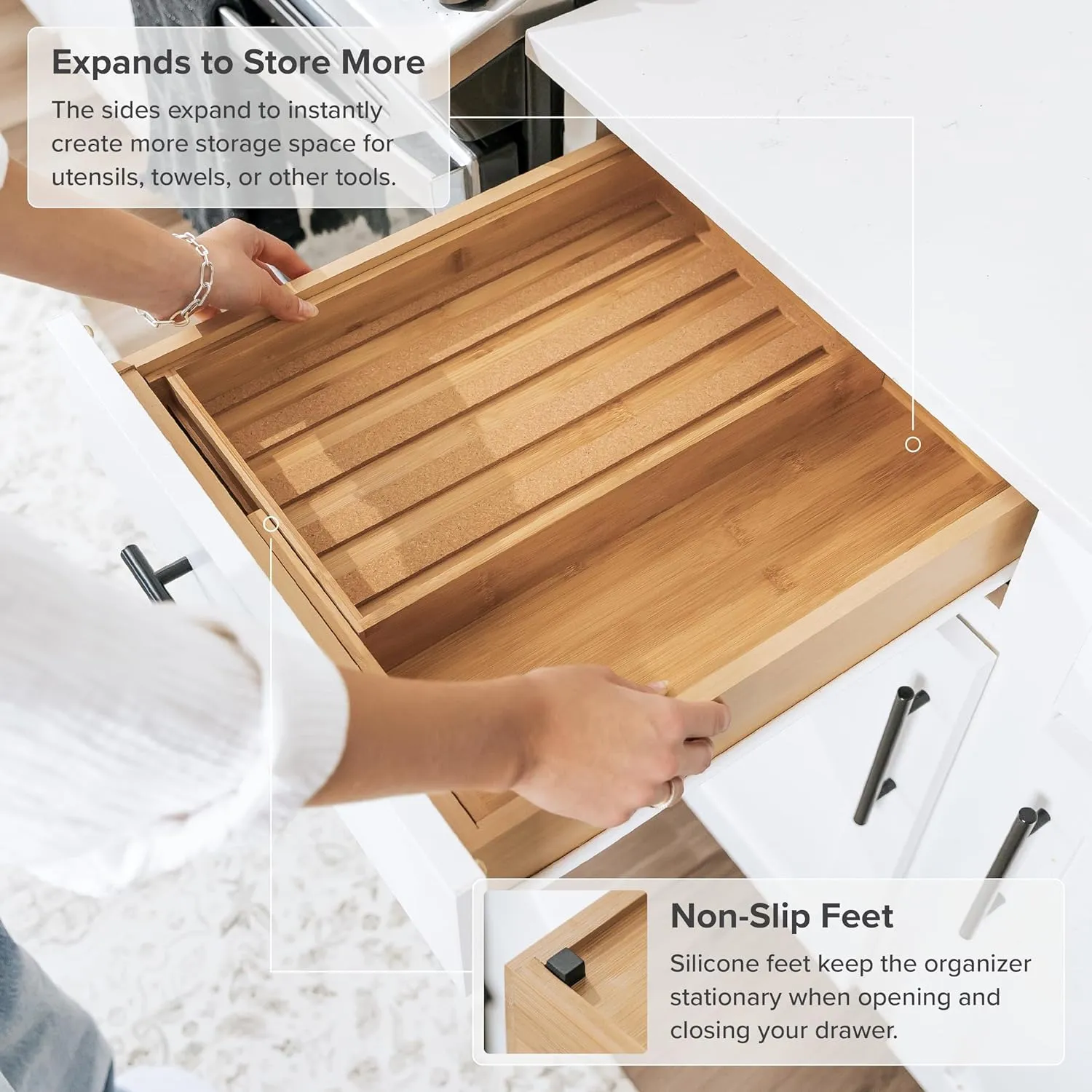 Bamboo Spice Drawer Organizer (Expands 10.5 to 18.5 in)
