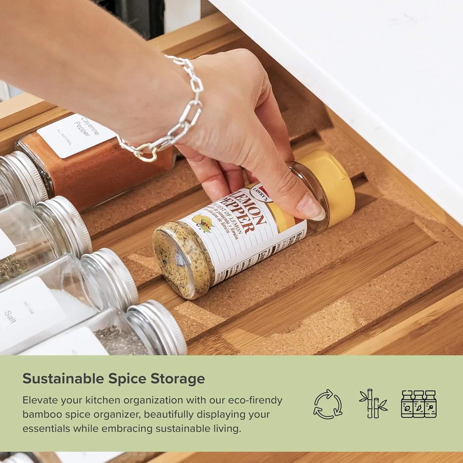 Bamboo Spice Drawer Organizer (Expands 10.5 to 18.5 in)