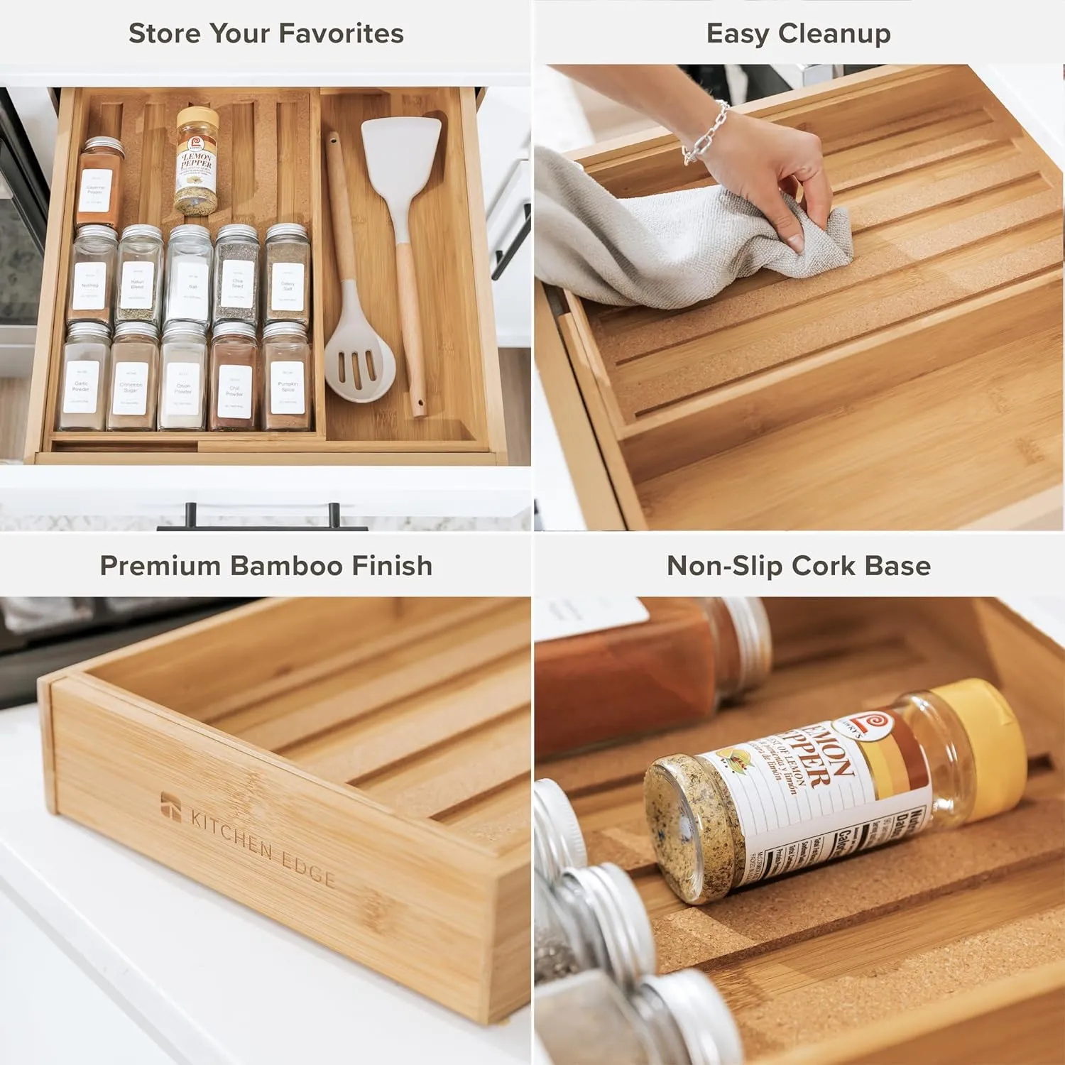 Bamboo Spice Drawer Organizer (Expands 10.5 to 18.5 in)