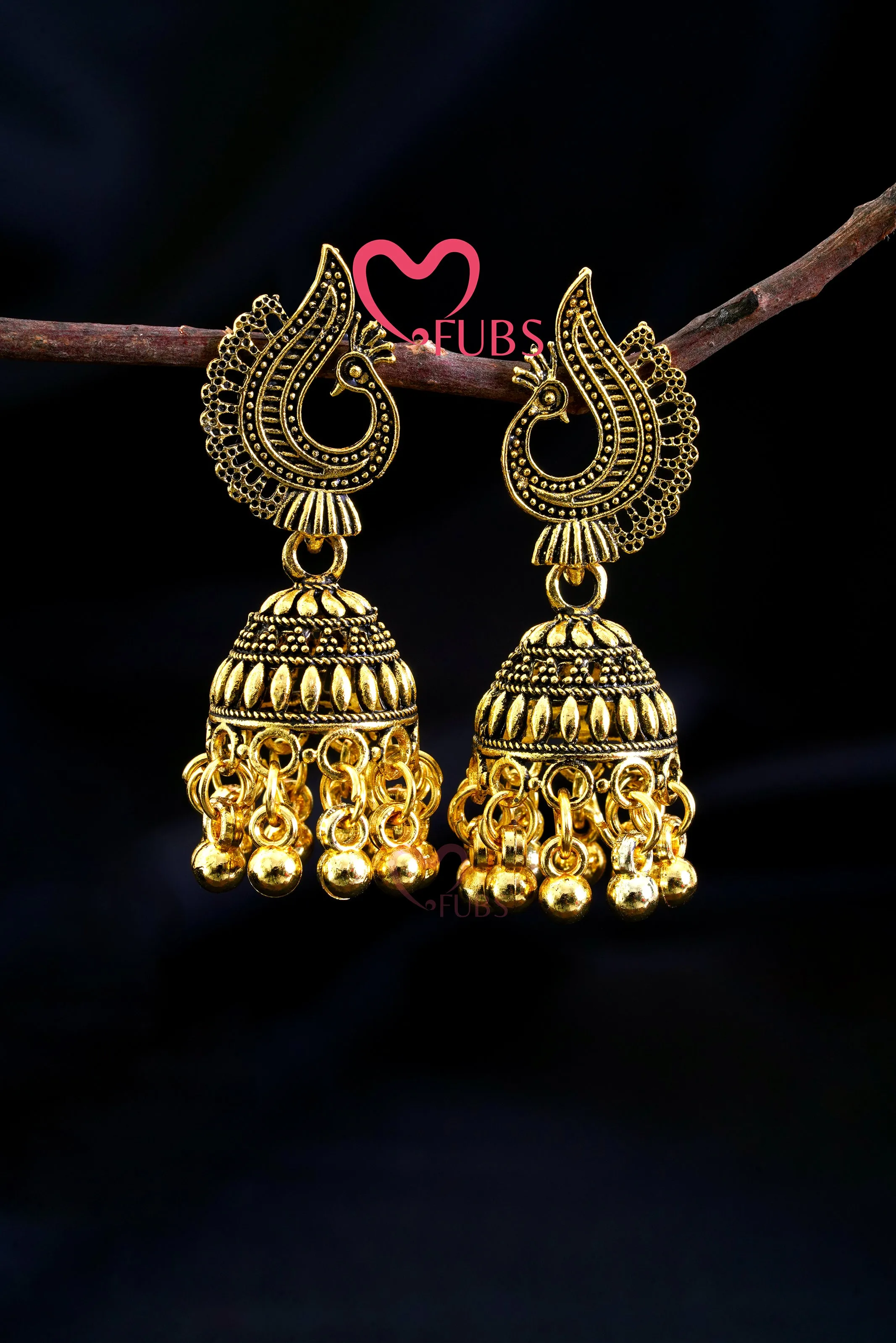 Beautiful Peacock Gold Jhumaks