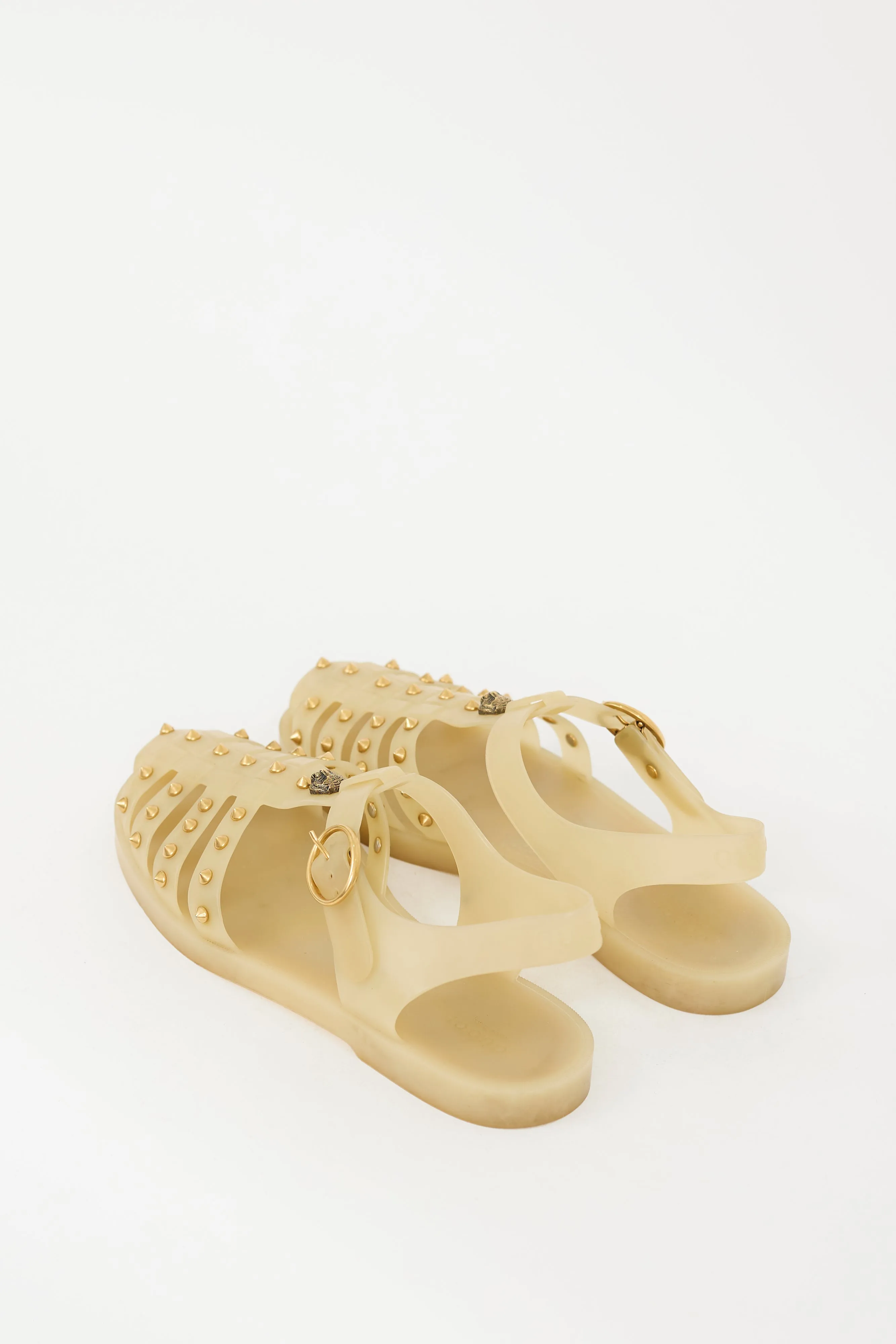Beige Rubbber Studded Caged Sandal