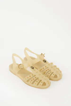 Beige Rubbber Studded Caged Sandal