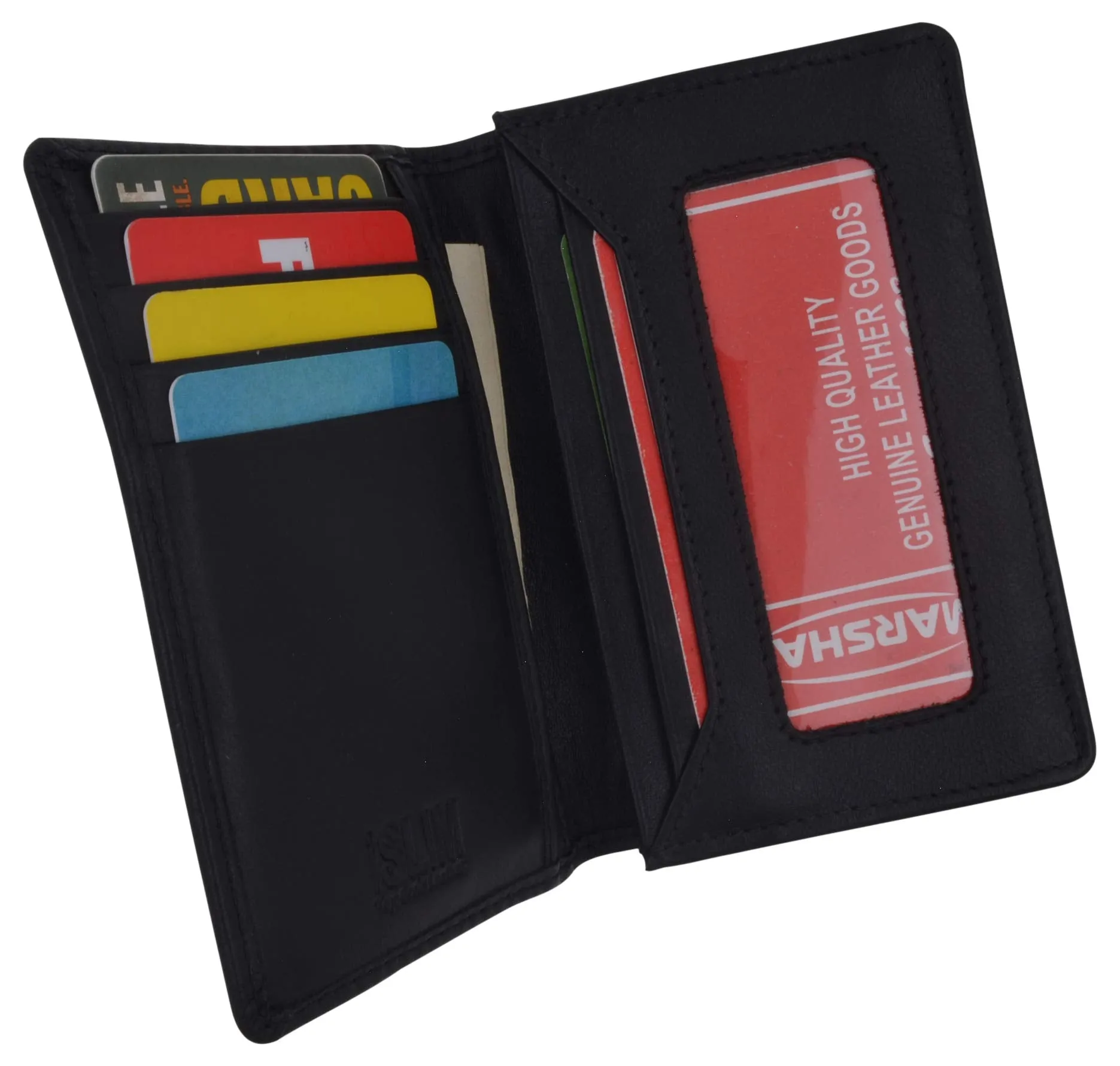Black Bifold Leather Wallet Men's Front Pocket Credit Card ID Holder Small