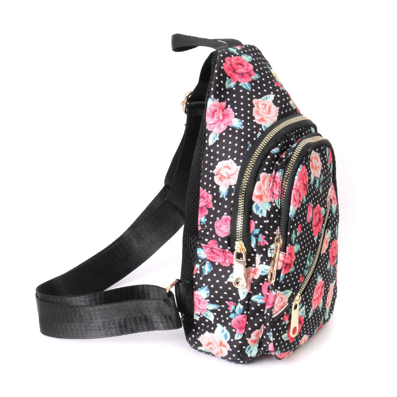 Black Floral Polka Dot Sling Bag