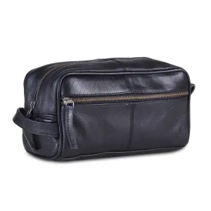 Black Leather Toiletry Utility Bag