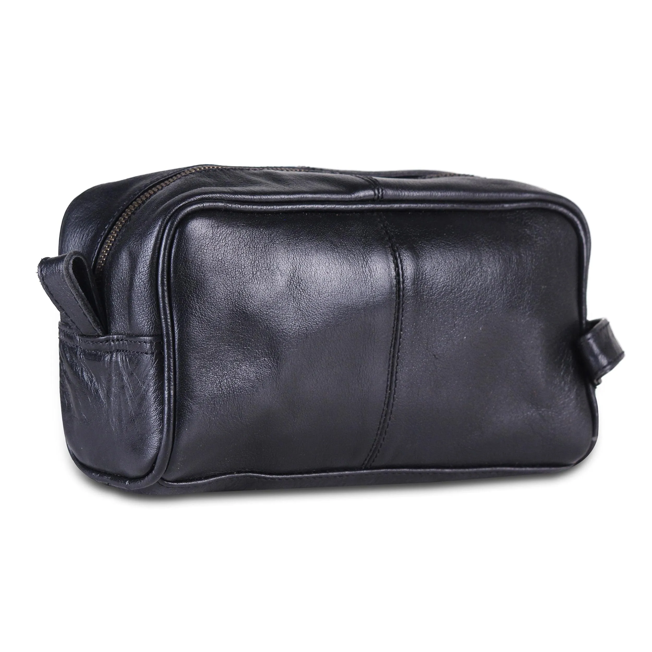 Black Leather Toiletry Utility Bag