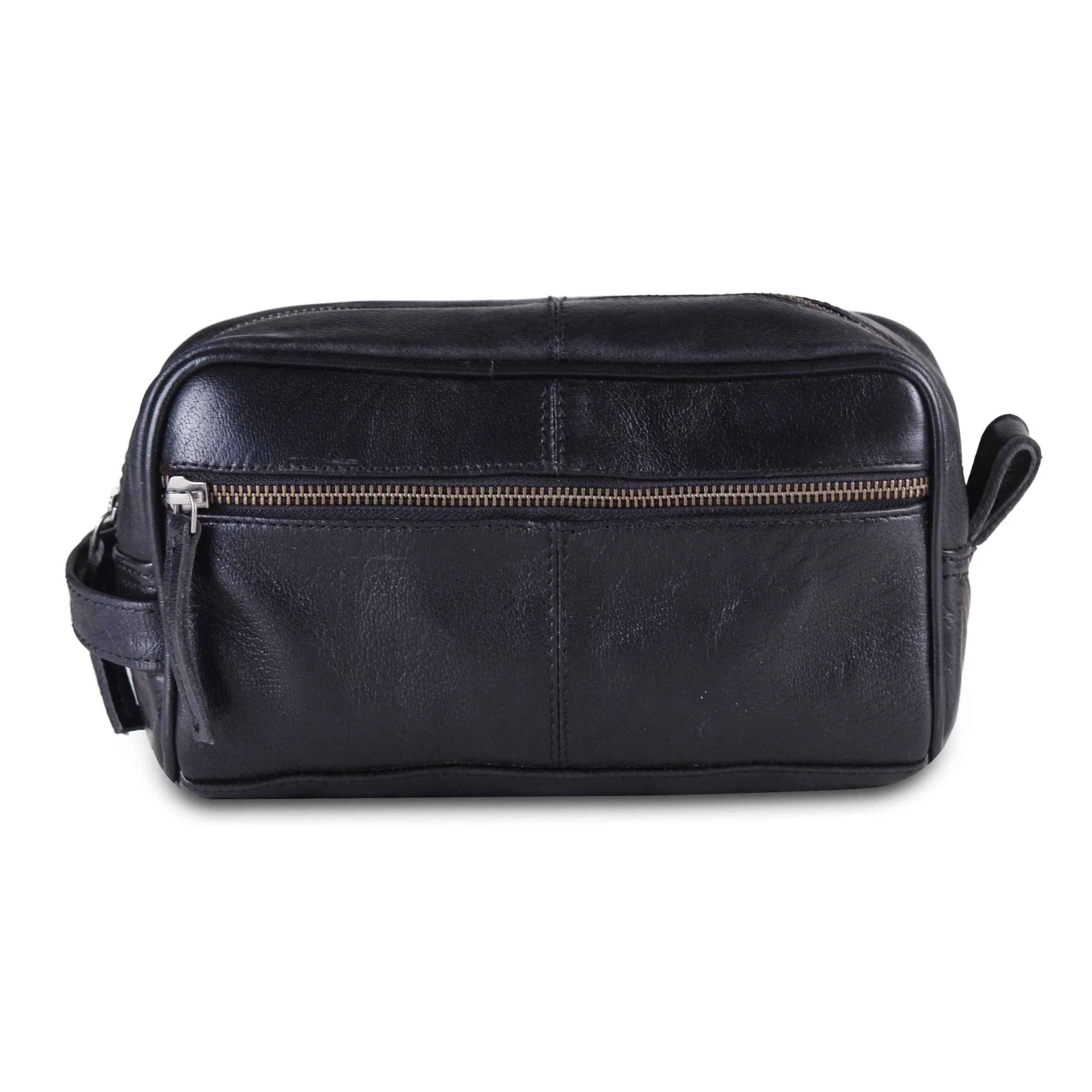 Black Leather Toiletry Utility Bag