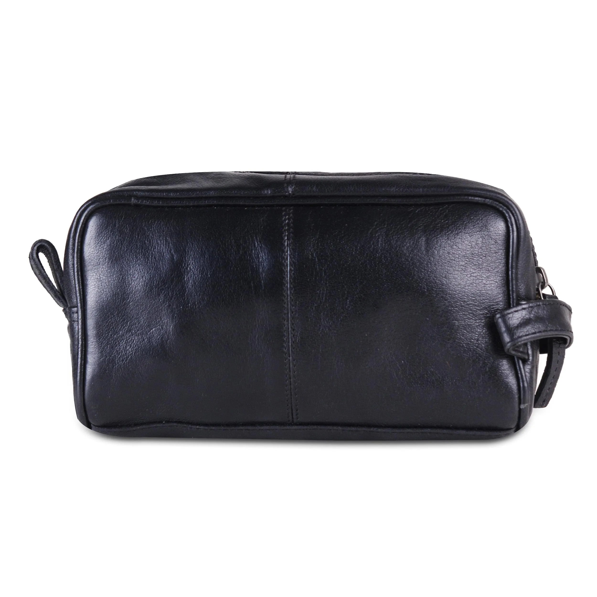 Black Leather Toiletry Utility Bag