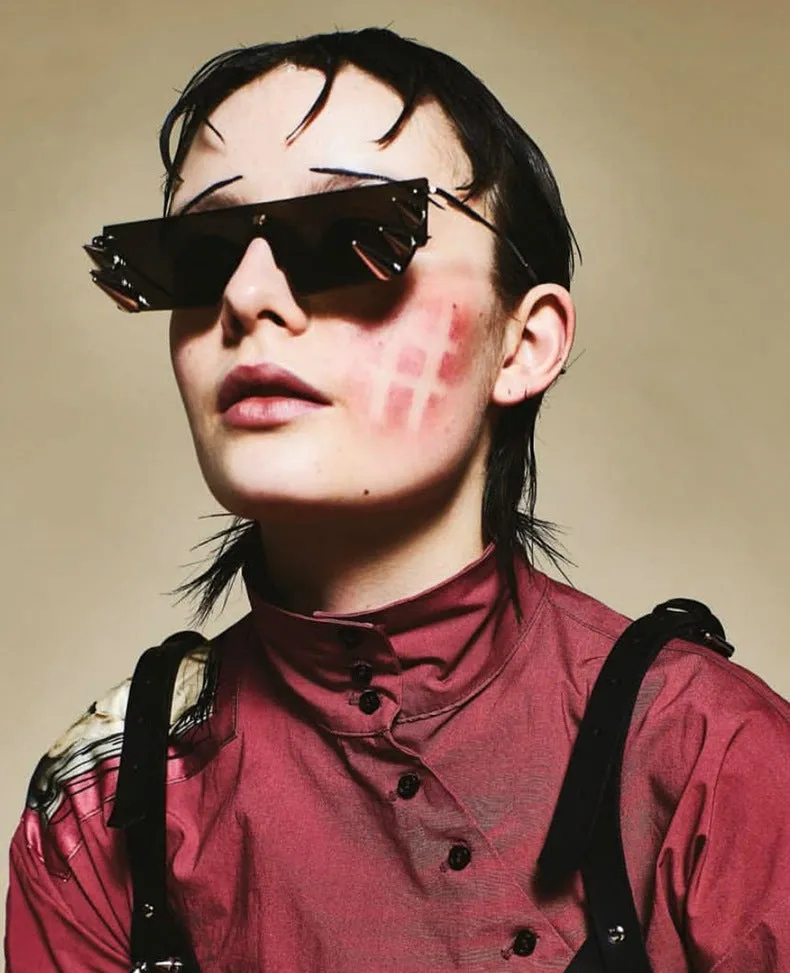 Black Sunglasses w/ Silver Spike Details