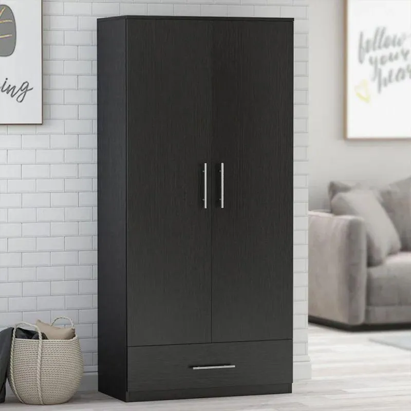 Black Wardrobe with Two Doors and a Drawer: By Alhome
