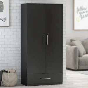 Black Wardrobe with Two Doors and a Drawer: By Alhome
