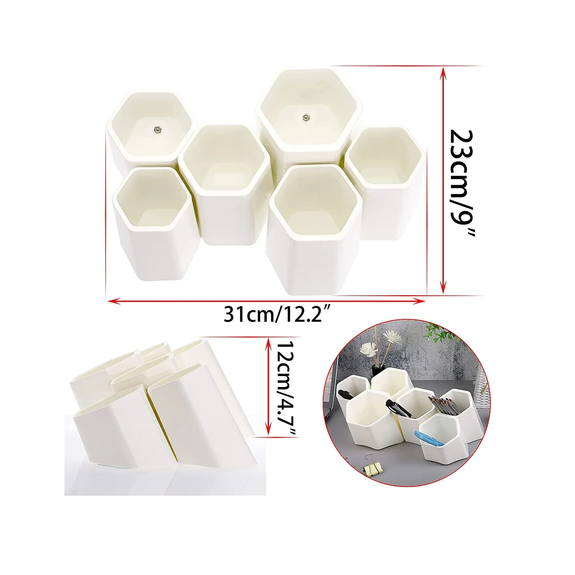 BTSKY Hexagonal Creative Pen Holder | Pen Container | Brush Pot | Combination Desktop Storage Organizer Desk Decoration