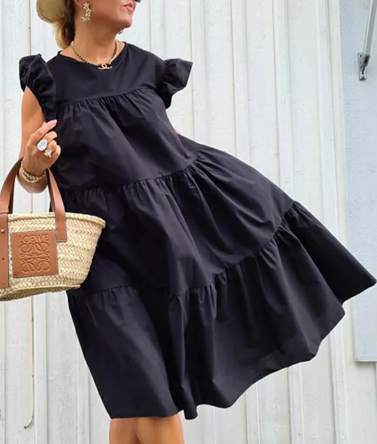 Casual  Layers Cake Dress in Black