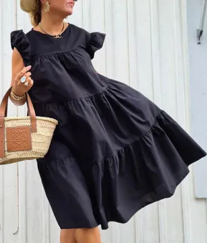 Casual  Layers Cake Dress in Black