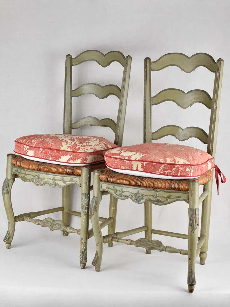 Chairs, ladder back w/ straw seat, 18th-century