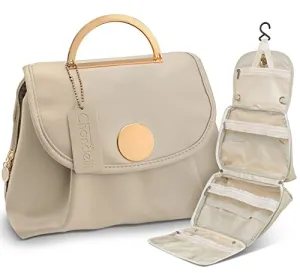 Chandelli Travel Toiletry Bag for Women for Travel Size Toiletries, Perfect Gifts for Mom, Coolest Gifts for Women Who Have Everything, Great Hanging Makeup & Cosmetic Bag Too (Cream, Medium)