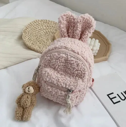 Charming Bunny Ear Plush Backpack for Kids - Cozy Fleece Daypack