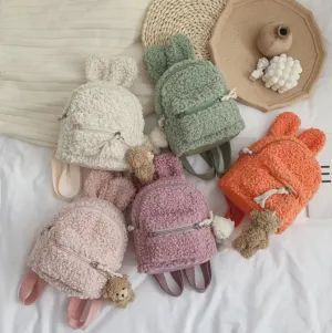 Charming Bunny Ear Plush Backpack for Kids - Cozy Fleece Daypack