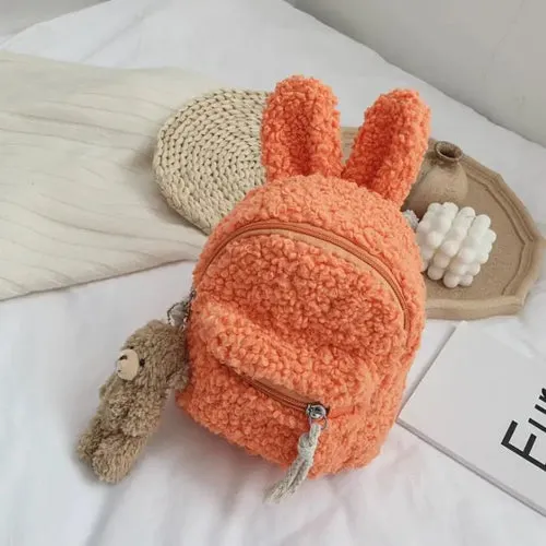 Charming Bunny Ear Plush Backpack for Kids - Cozy Fleece Daypack