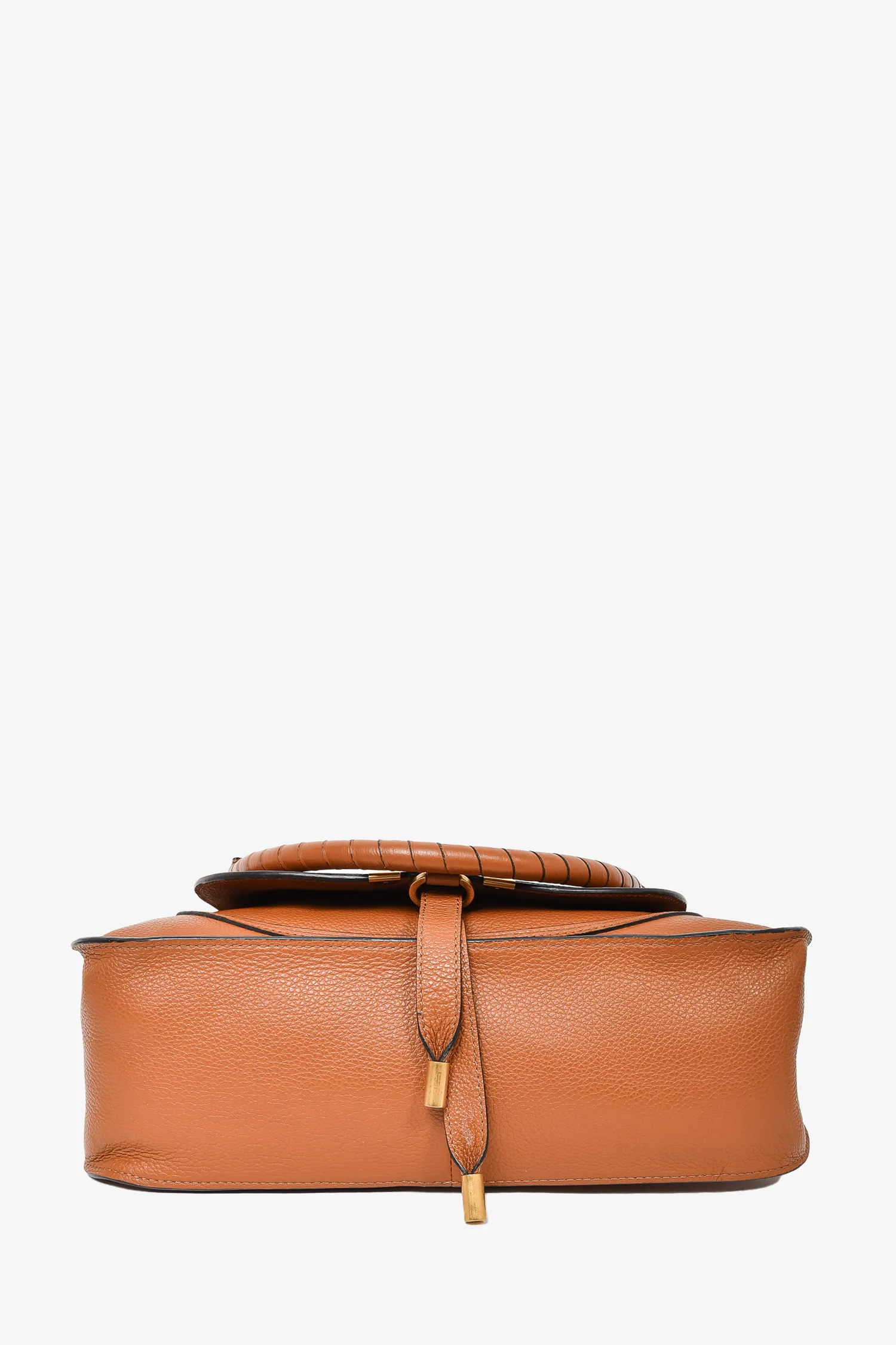 Chloe Brown Grained Leather Medium Marcie Shoulder Bag with Strap