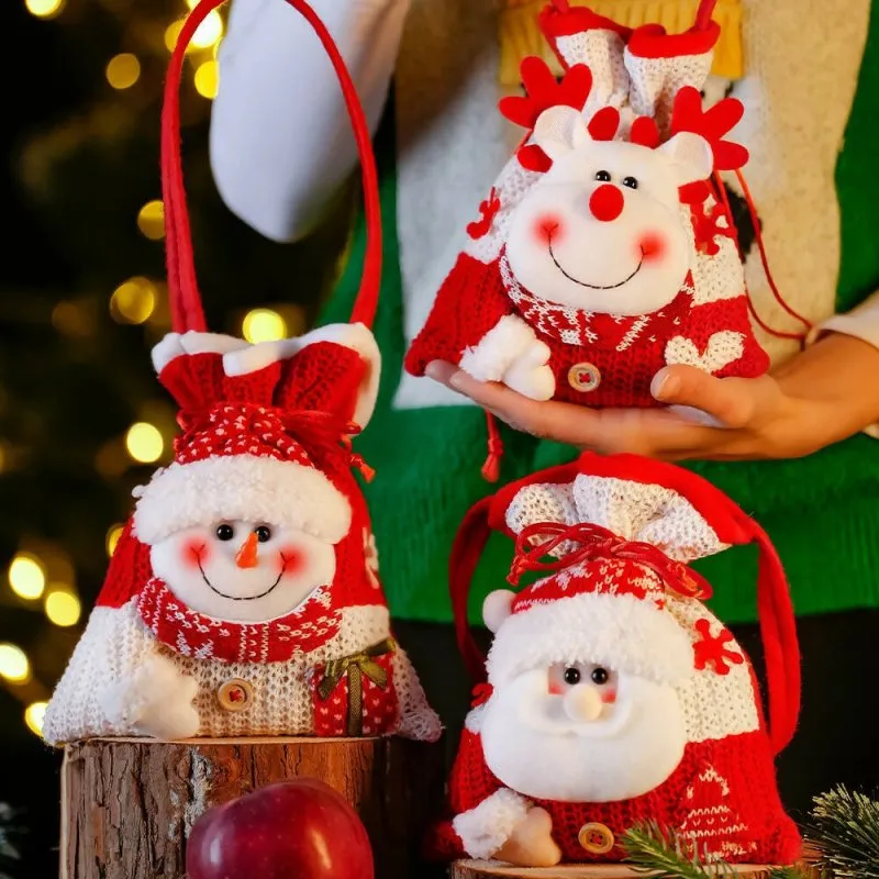 Christmas Knitted Handheld Gift Bag Children Cartoon Candy Bag(Elk)