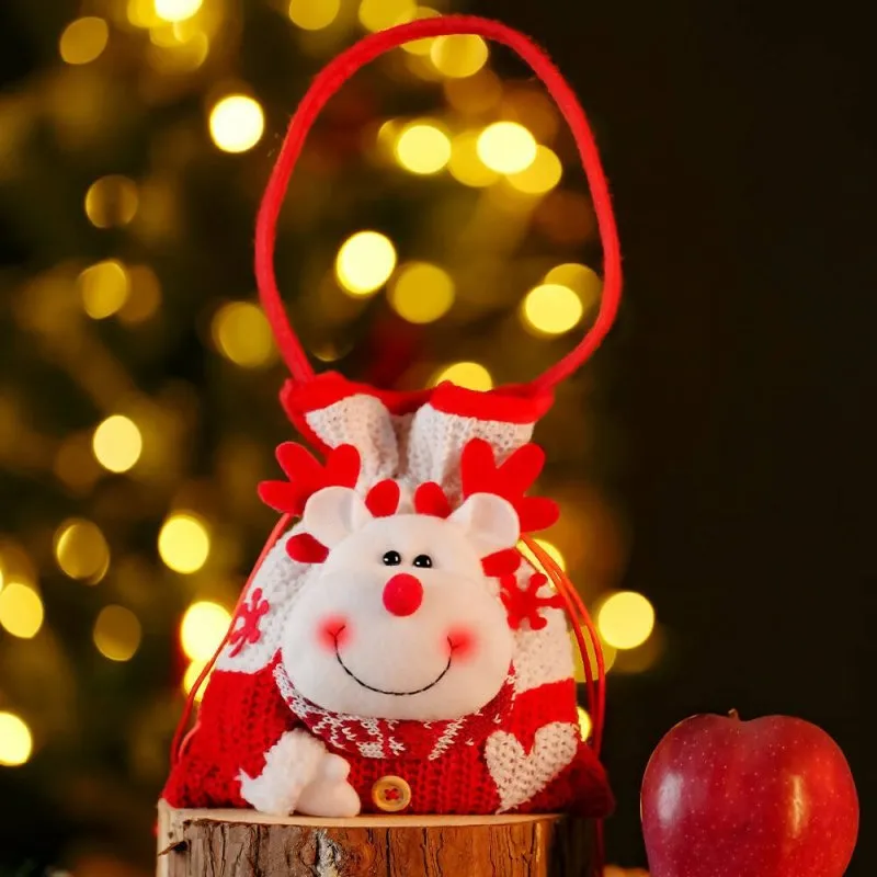 Christmas Knitted Handheld Gift Bag Children Cartoon Candy Bag(Elk)