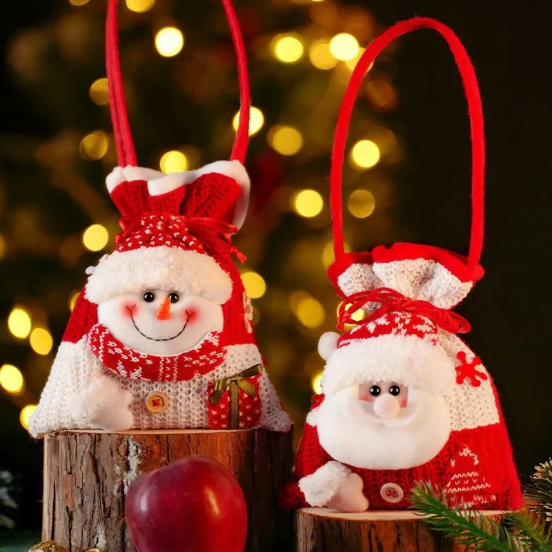 Christmas Knitted Handheld Gift Bag Children Cartoon Candy Bag(Elk)