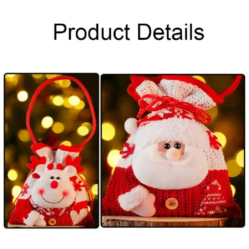 Christmas Knitted Handheld Gift Bag Children Cartoon Candy Bag(Elk)