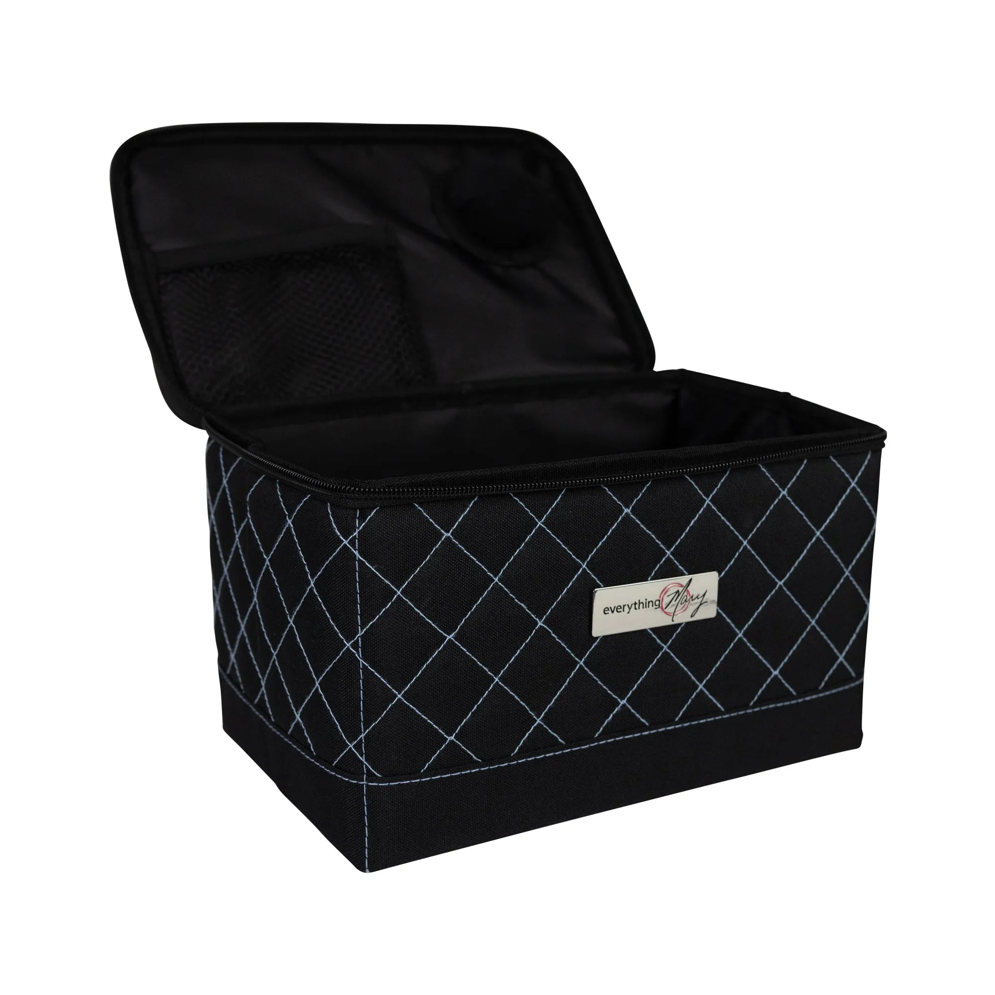 Collapsible Sewing Kit Organizer Box, Black & Blue Quilted