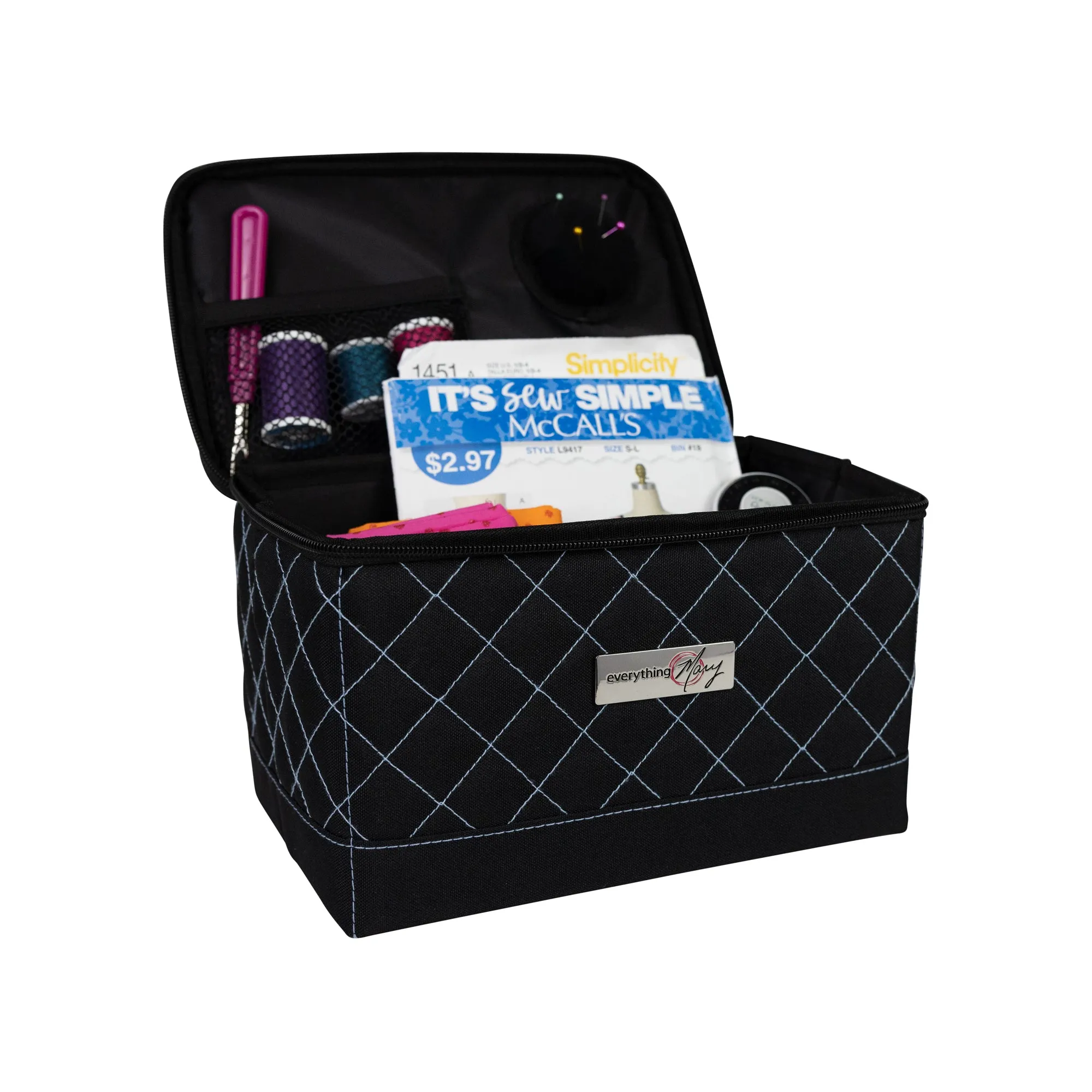 Collapsible Sewing Kit Organizer Box, Black & Blue Quilted
