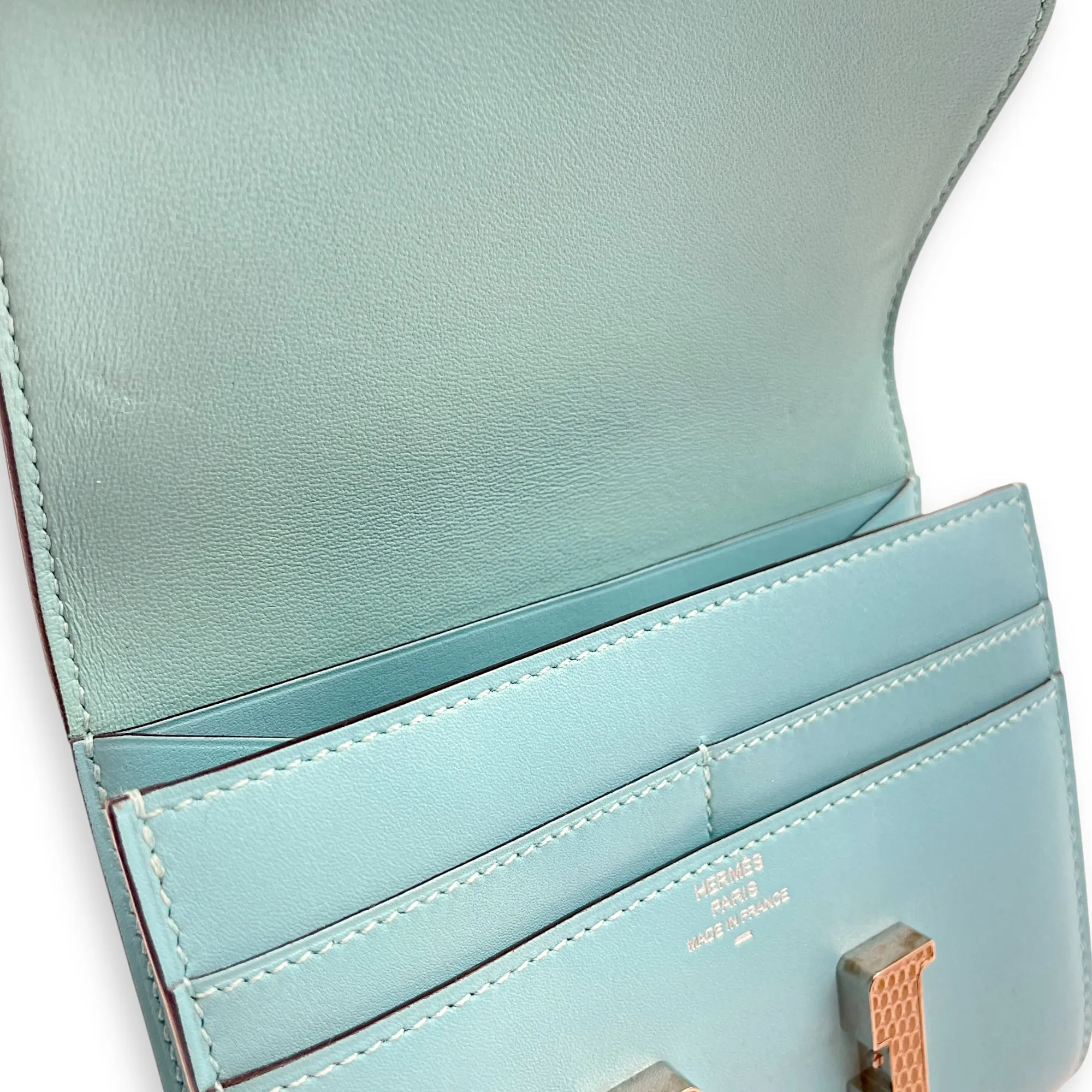 Constance Compact Wallet Blue Atoll/Ficelle Wallet in Tadelakt/Lizard, Palladium hardware