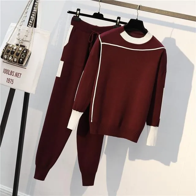 Contrast Details Fine Knit Loungewear Set