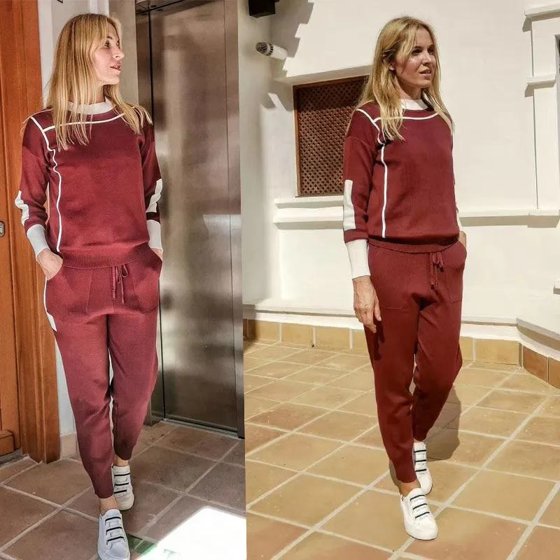 Contrast Details Fine Knit Loungewear Set
