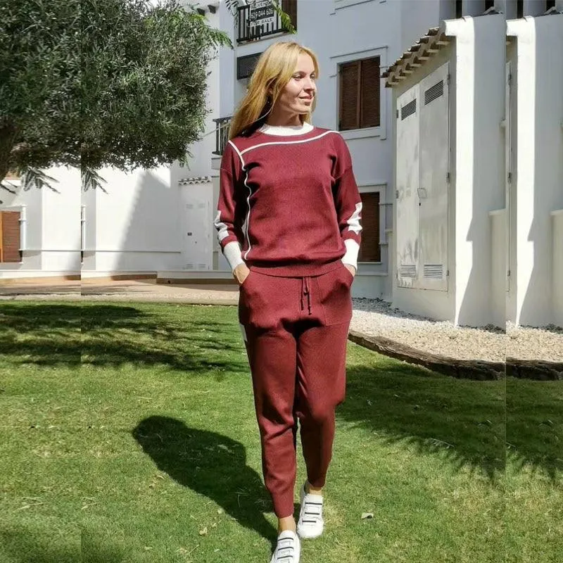 Contrast Details Fine Knit Loungewear Set