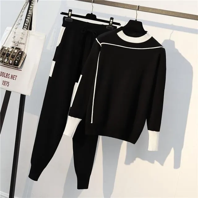Contrast Details Fine Knit Loungewear Set